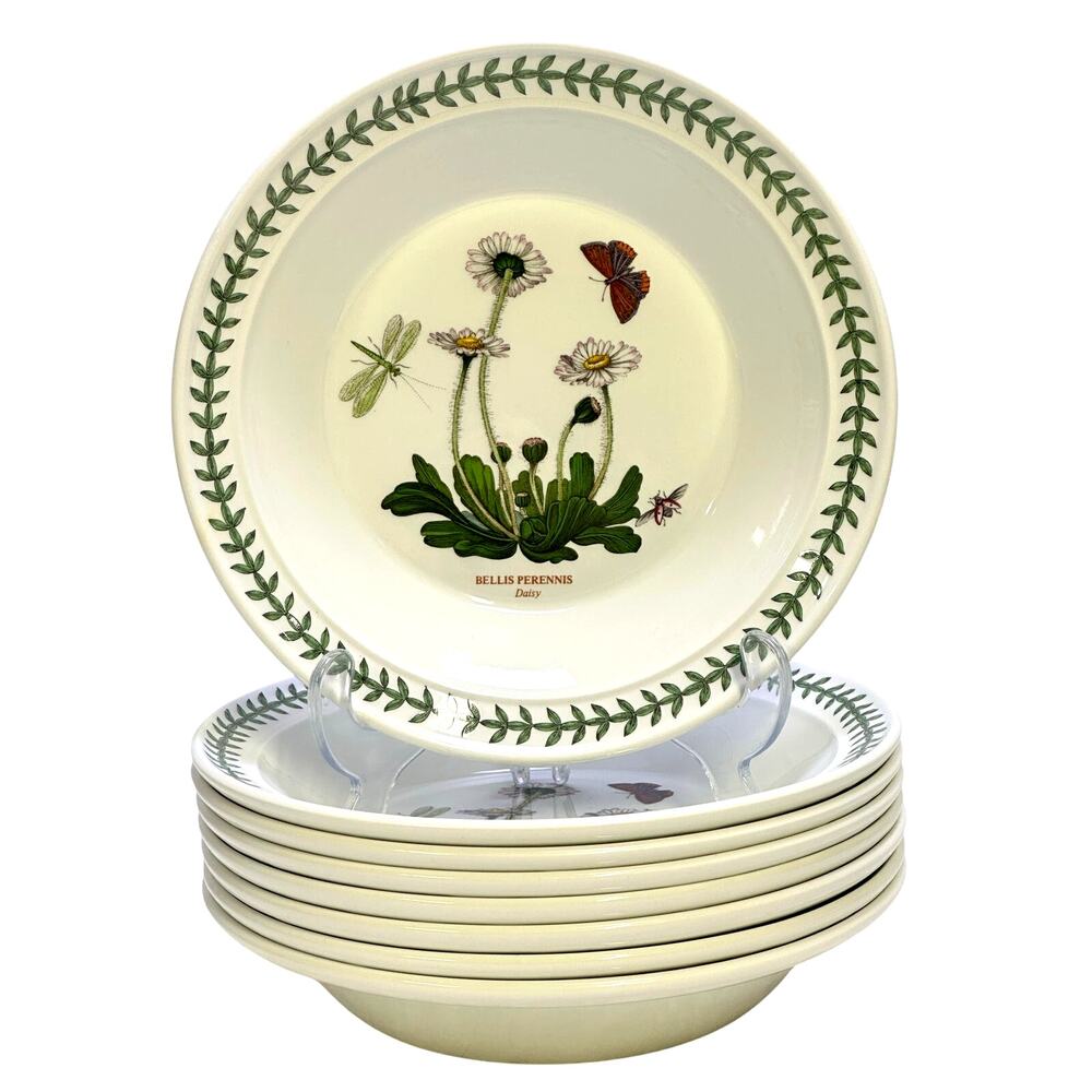 Portmeirion Vintage Botanic Garden England 8.5" Daisy Rim Soup Bowl Set of 8